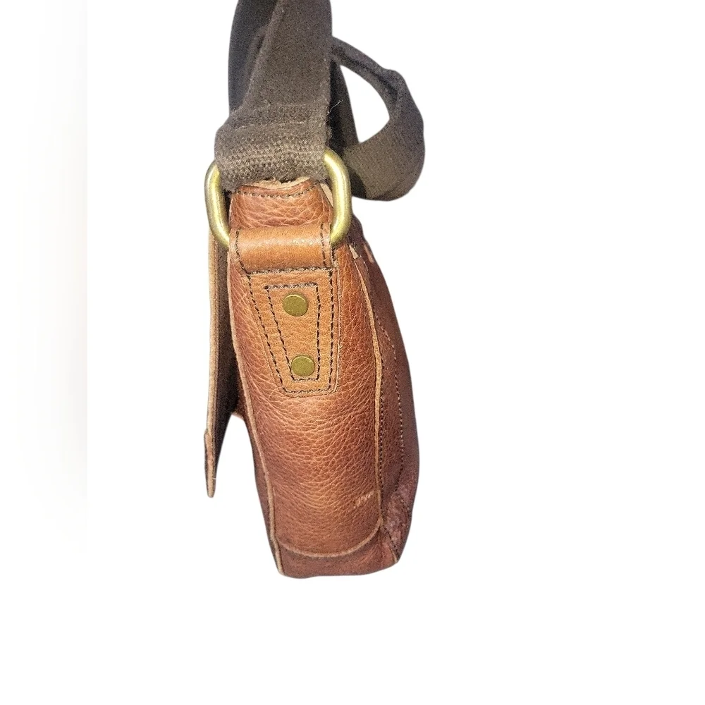 Fossil Travis City Brown Leather Vintage Messenger Crossbody With Canvas Strap